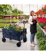 Folding Utility Garden Cart with Wide Wheels and Adjustable Handle-Blue ... - £155.00 GBP