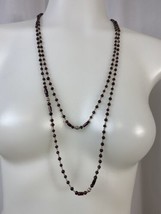 Vintage 60&quot; Beaded Continuous Strand Necklace, Purple &amp; Silver Beads - £7.55 GBP