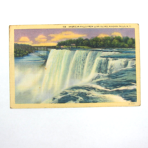 Linen Postcard American Falls From Luna Island Niagara Falls New York Vintage - £4.67 GBP