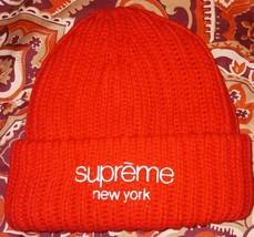 Supreme Beanie Hat Mens One Size Red New York Knit Winter Casual Wear (BW) - £39.14 GBP