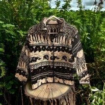 Jane Ashley Tapestry Jacket Size Petite Med Black White Africa Giraffe S... - £30.09 GBP