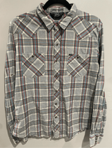 Western Pearl Snap Shirt-BULLHEAD White/Blue Plaid Long Sleeve Mens Medium - £9.29 GBP