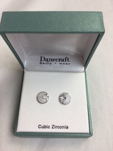 NEW Danecraft Earrings SET Cross Cut Out Cubic Zirconium - $24.71