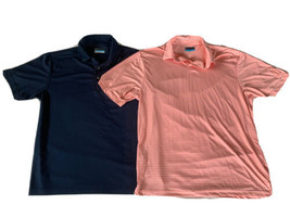 Lot Of 2 PGA Tour Polo Shirt Men’s Size Large Navy Blue &amp; Coral Stripe EUC - £11.13 GBP