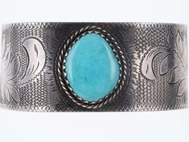 Hand Engraved Southwestern Sterling/Turquoise cuff bracelet - £251.51 GBP