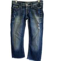 BKE Sabrina Stretch Denim Women Jeans  26 Cropped Low Rise Dark Distressed - £11.53 GBP