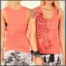 Iron Fist Caged Rib Ribcage Skeleton X-Ray Pop Art Womens Tank Top Coral Peach - £13.93 GBP