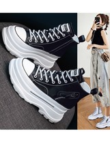 7cm Platform Wedge Sneakers Chunky Shoes Genuine Leather High Top Shoes Sneakers - £74.67 GBP