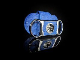 Brizard and Co Genuine Ostrich Blue V Cigar Cutter with Pouch NIB image 7