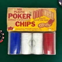 Vintage 1960s Poker Chips &amp; Rack Princess Ware 100 Plastic Durable Inter... - $8.48