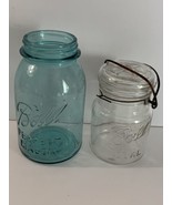 2-Vtg Ball Mason Jars - 1 Pint Ideal Clear W/lid  &amp; 1 Quart Perfect Maso... - $14.03