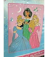 Disney&#39;s Princess Jasmine Cinderella Aurora Raschel Plush Raschel Blanke... - £35.85 GBP