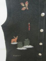 Woolrich Black Boiled Wool Hygge Appliqued Wood Scenes Button Front Vest L 38&quot; - £24.35 GBP