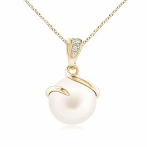 ANGARA 9mm Freshwater Pearl Spiral Pendant with Diamonds in 14K Yellow Gold - £297.37 GBP