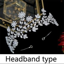 Fashion Cubic Zirconia Tiaras Leaf Flower Wedding Headband Bridal Crown For Wome - £100.29 GBP