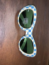 Vintage 60s Foster Grant Green Lens White Blue Checkered Rockabilly Sunglasses - £75.93 GBP