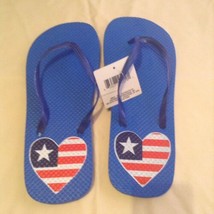 July 4th flip flops Size 11 12 XL shoes thongs patriotic US flag heart - $7.59