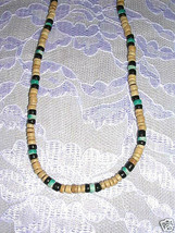 Tan - Black - Turquoise Blue Color Wood Coco Beads 18&quot; Beaded Surf Necklace - £4.74 GBP
