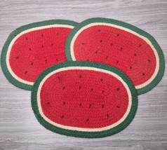 Set of 3 Vtg Watermelon Slice Knit Oval Table Placemats Woven Wool Summer Fruit - £21.17 GBP