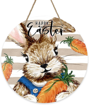 Happy Easter Bunny Front Door Sign, Rabbit Carrots Wood Door Hanger Outdoor outs - £10.80 GBP