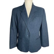 Vintage 90s Jonathan Logan Wool Blend Blazer S Blue One Button Lined Pockets - £33.47 GBP