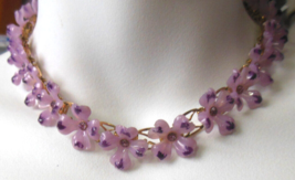Vintage Purple Plastic 4-Leaf Clover Flower Necklace 17.5&quot;- Adjustable - £51.32 GBP