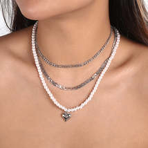 Pearl & Silver-Plated Heart Pendant Necklace Set - £11.93 GBP