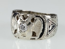 14k White Gold 32nd Degree Mason Eagle Diamond Ring with Enamel Size 11.5 - £1,903.92 GBP