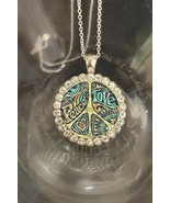 Peace and love hippie design boho nature silver necklace fast free shipping - $16.82
