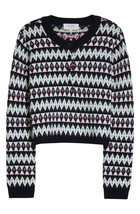 La Ligne Sz XL Womens Fairisle Henley Sweater 100% Merino Wool Navy Multi Top - $88.10