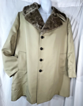 Vintage London Fog Faux Fur Lined Mens Short Tan Trench Coat Size 46R - £35.40 GBP
