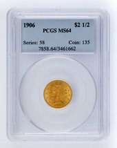 1906 Gold G$2.50 Liberty Head Graded by PCGS as MS64! Gorgeous Quarter E... - €1.123,16 EUR