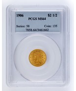 1906 Gold G$2.50 Liberty Head Graded by PCGS as MS64! Gorgeous Quarter E... - €1.115,45 EUR