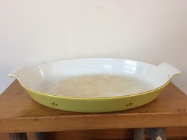 Vtg Dru Holland Cast Iron Yellow Enamel Au Gratin Paella Casserole Dish 16&quot; - $79.19