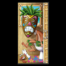 Funny Luau Tiki Head Mask On Potty Bathroom Door Cover Birthday Party Decoration - £6.04 GBP