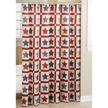 Americana Plaid Star Shower Curtain Patchwork Patriotic Theme Red Blue Stars NEW - £25.16 GBP