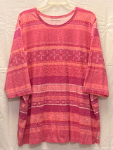 Woman Within knit top plus size 1X 22-24 more like 2X pink and orange print - £5.46 GBP
