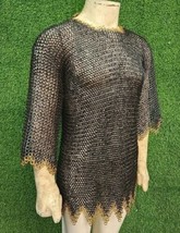 Chainmail Shirt with brass zig zag border 9 MM Flat Ring Dome Rivet usab... - £237.01 GBP