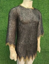 Chainmail Shirt with brass zig zag border 9 MM Flat Ring Dome Rivet usab... - £240.73 GBP