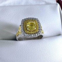 GIA 2.47CT Cushion Cut Natural Fancy Yellow Diamond Engagement Ring 18k Gold - £5,278.21 GBP