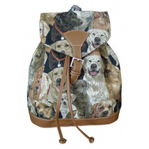 Tapestry BackPack with Puppies PU Leather Front Buckle Small Backpack - $55.83