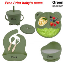 Custom Name 6Pc Silicone Baby Feeding Set - Suction Plate &amp; More - Baby ... - £24.77 GBP