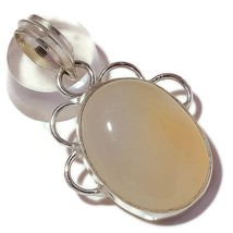 Cabochon White Onyx Oval Gemstone 925 Silver Overlay Handmade Designer Pendant - £7.19 GBP