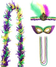 6 Pieces Mardi Gras Costume Accessory Outfit Set Faux Feather Headband headpiece - £18.49 GBP