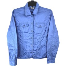 Chicos 0 Jacket Women S Blue Snap Collar Long Sleeve Pocket Cotton Light... - $16.20