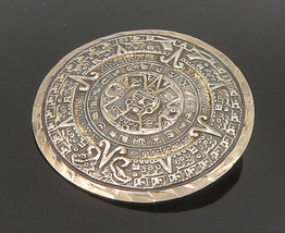 MEXICO 925 Silver - Vintage Mayan Aztec Sun Calendar Brooch Pin - BP9309 - £46.54 GBP