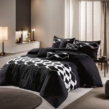 HIG 7 Pieces Black Luxury Retro Style Comforter Set-Queen King Size - £44.58 GBP+