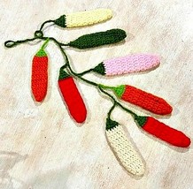 Vintage Handmade Crochet Hanging Hot Chili Peppers Red Orange Pink Green Yellow - £9.19 GBP