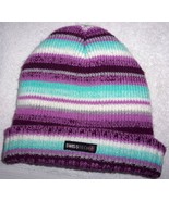 Swiss Tech Purple Blue &amp; White Striped Beanie Knit Hat With Fleece Lining - $13.66 CAD