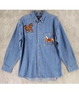 Luna Pier Shirt Mens Medium Blue Denim Horse Embroidered Vintage Button Up - £29.58 GBP